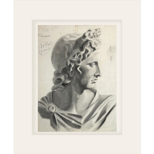Early 1900's Antique French Academic Drawing of Female Greek/Roman Statue in Graphite on Paper With Mat For Sale