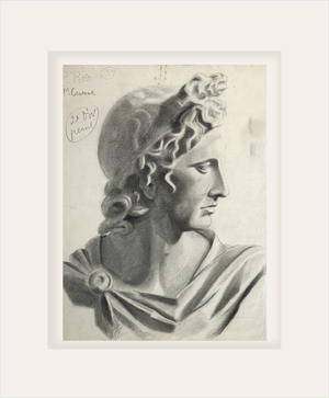 Early 1900's Antique French Academic Drawing of Female Greek/Roman Statue in Graphite on Paper With Mat