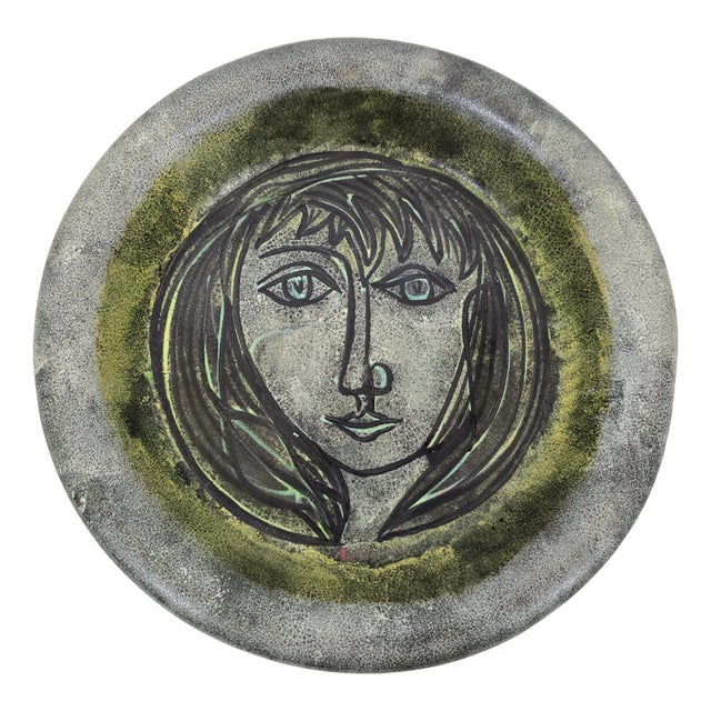Decorative Dish with Female Face by Le Tignard for Accolay, France, 1970s For Sale