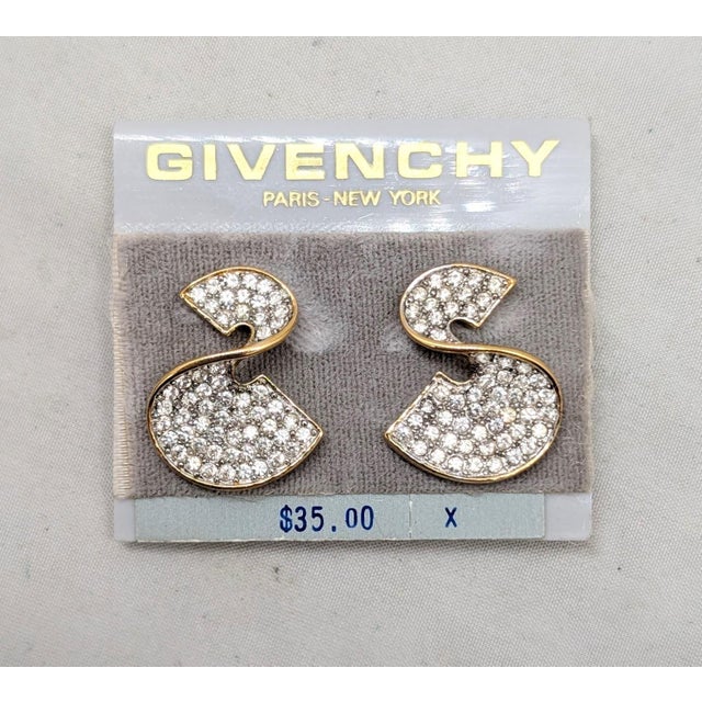 Vintage 1980s Signed Givenchy Pavé Clear Rhinestone S Clip Earrings-2 Pieces For Sale - Image 10 of 10