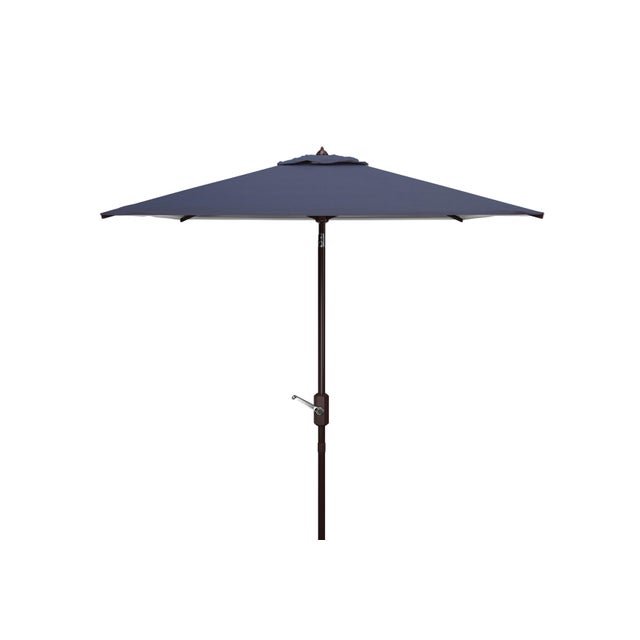 Traditional Athens 7.5 Ft Square Crank Umbrella, Navy With White Understripe For Sale - Image 3 of 7