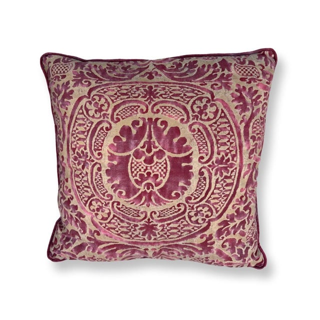 Great Pair of Italian Fortuny Pillows back in old Gold Silk inside in natural Feathers