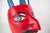 Large Vintage Hand Carved Red Diablo Costume Mask With Beard & Blue Feathers For Sale - Image 15 of 18