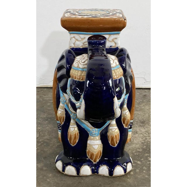 Mid 20th Century Vintage Colorful Ceramic Elephant Garden Stool For Sale - Image 5 of 10
