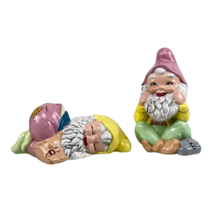 Vintage Porcelain Garden Gnome Figural Sculptures - a Pair