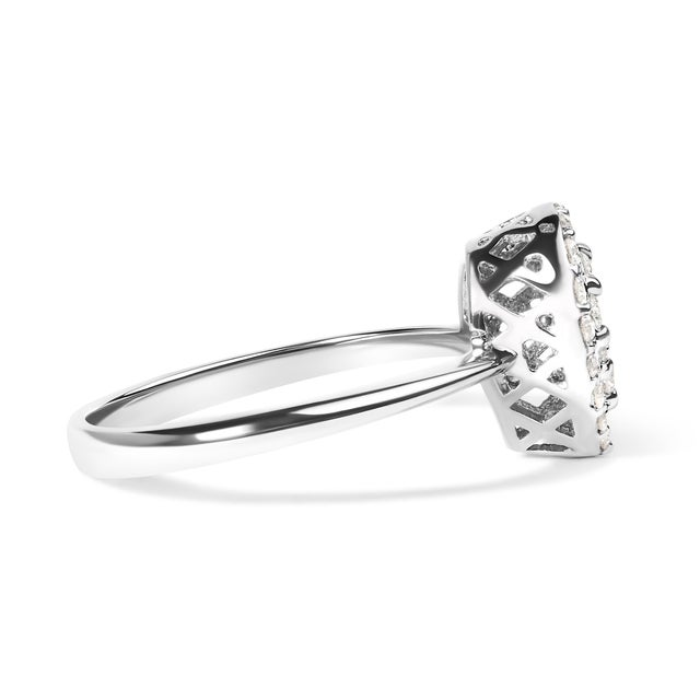 Looking for the perfect promise ring? Look no further! Our 10K white gold 3/8 cttw round-cut lab grown diamond cluster...