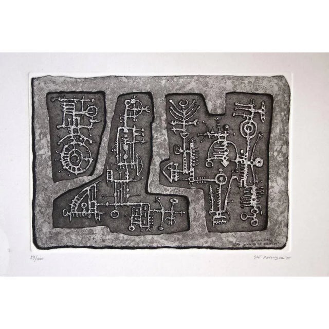 The artist hand signed, numbered and dated this etching on its lower right margin. This is an edition of 100 prints. Good...