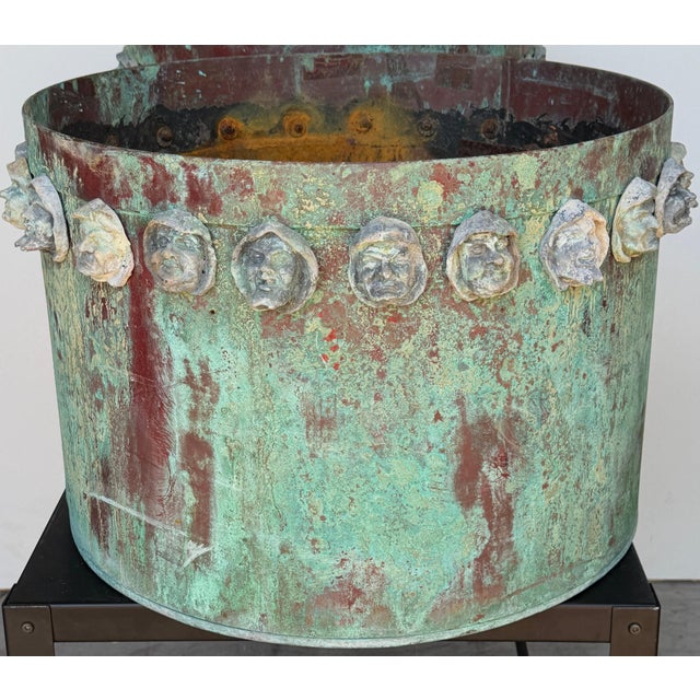 Pair Gothic Revival Verdigris Copper Planters Applied Medieval Heads, circa 1900 For Sale - Image 13 of 18