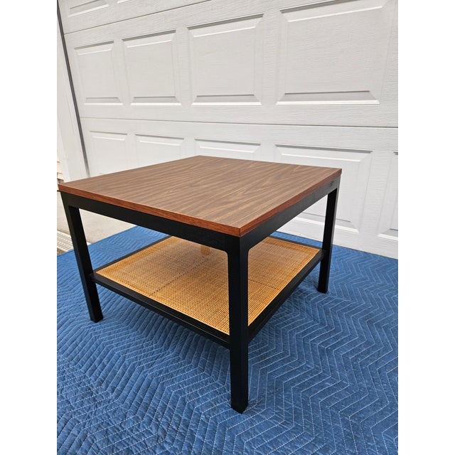 Square Black and Rattan Side Table For Sale - Image 6 of 12