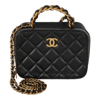 Black Quilted Lambskin Small Afternoon Tea Vanity Case For Sale