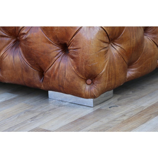 Vintage Tufted Brown Distressed Leather For Sale - Image 10 of 18