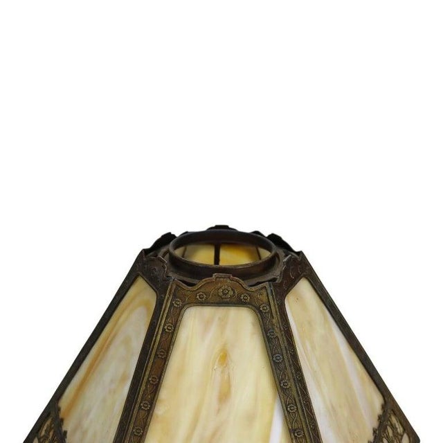 Bradley & Hubbard Arts & Crafts 6 Panel Slag Glass Table Lamp C1920 For Sale - Image 6 of 9