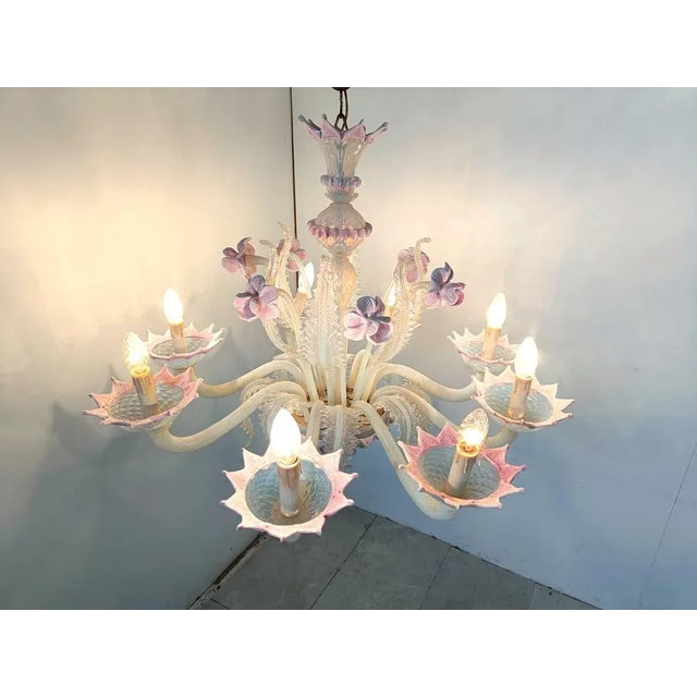 Mid-Century Modern Vintage Floral Murano Glass Chandelier, 1950s For Sale - Image 3 of 10