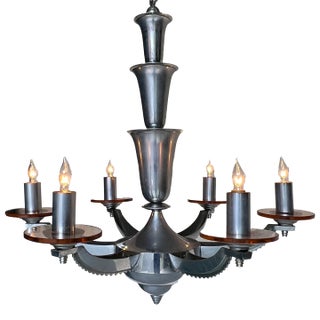 French Chrome and Glass Art Deco Chandelier by H.Petitot For Sale