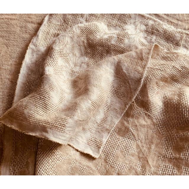 French Linen Damask Fabric, 86" × 84" — Natural Écru Tonal Weave | Tablecloth, Bed Cover or Drapery For Sale - Image 4 of 11