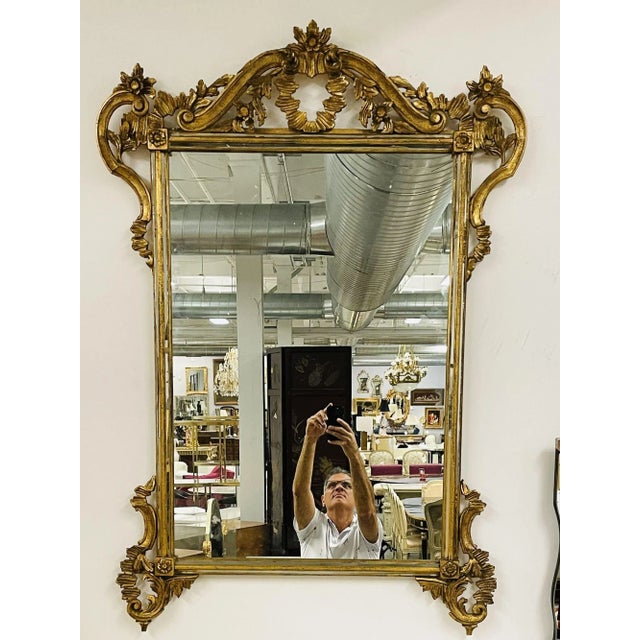Wood Italian Wall, Console, Mantle or Pier Mirror. 1930s. Gilt Gold, Carved For Sale - Image 7 of 9