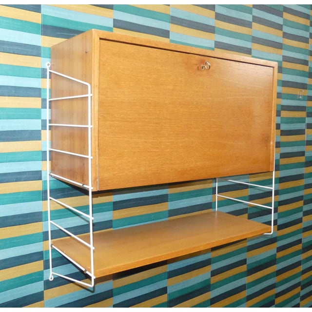 Wood String Shelving Unit with Cabinet and White Ladders by Nisse Strinning, Sweden, 1950s For Sale - Image 7 of 18