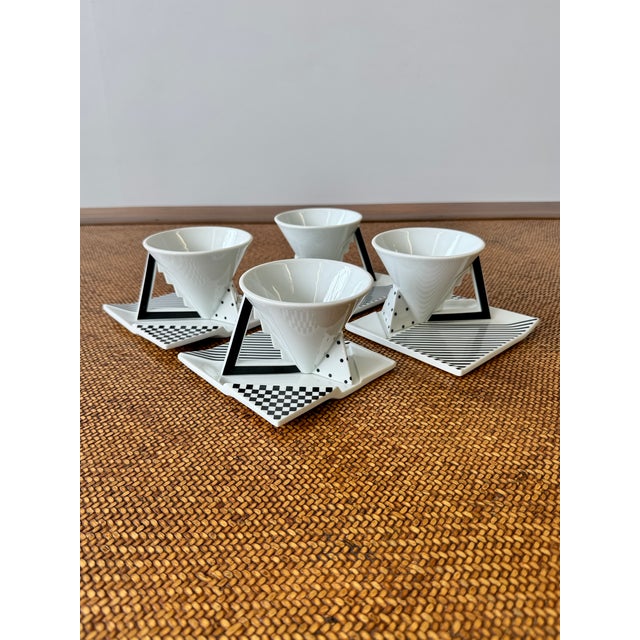 Wonderful 1990s Postmodern Memphis style "Millennium" tea cup and saucer set. Designed by Helena Uglow for Mikasa. Set...