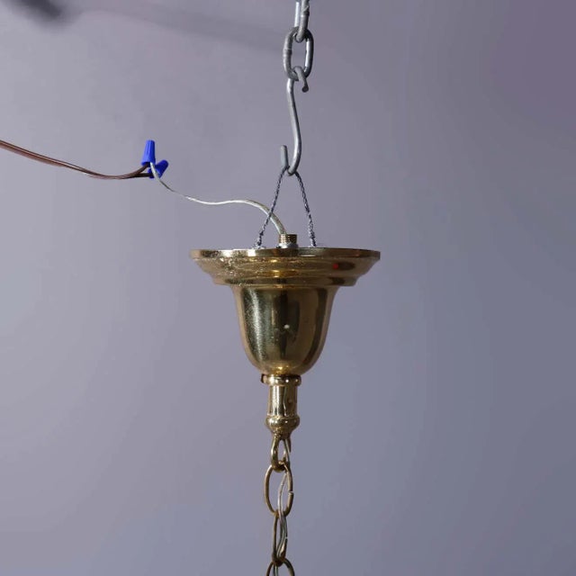 Antique Brass Drop-Light Hanging Ceiling Fixture, Circa 1920 For Sale - Image 10 of 11
