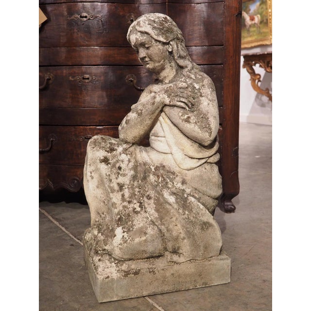 Carved Italian Limestone Statue of a Woman Holding a Bird For Sale - Image 13 of 13