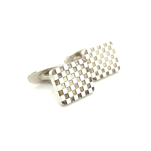 1990s Pair of Georg Jensen Checkerboard Cufflinks Silver Estate For Sale - Image 10 of 10