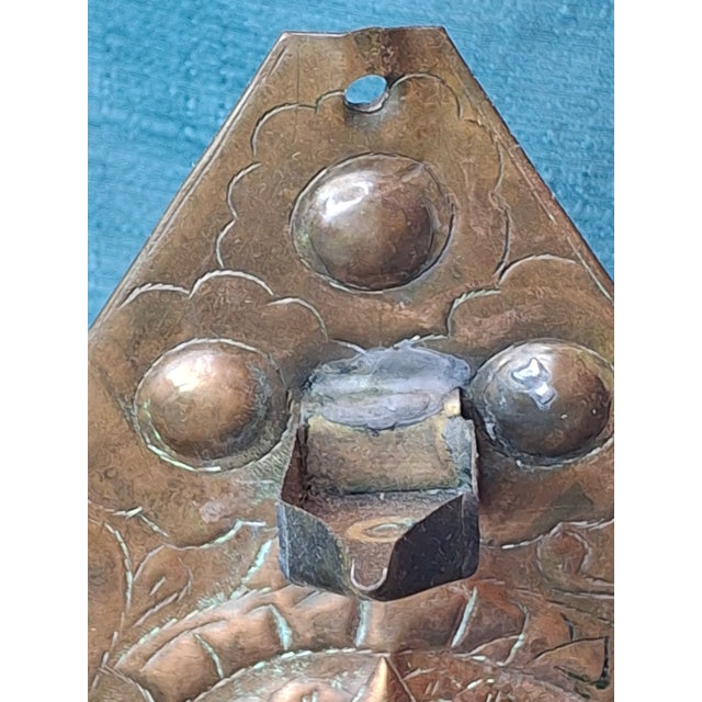 Metal Rare 19thC Moroccan Brass Hanukkah Menorah Hand-Repoussé Maghrebi Judaica Oil For Sale - Image 7 of 17