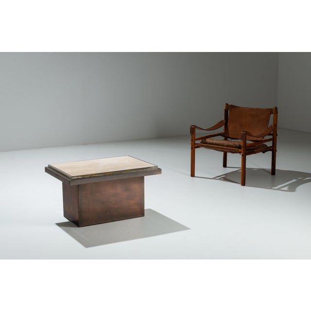 Vintage Coffee Table in Polished Metal and Travertin from Belgo Chrom, 1970s For Sale - Image 6 of 12