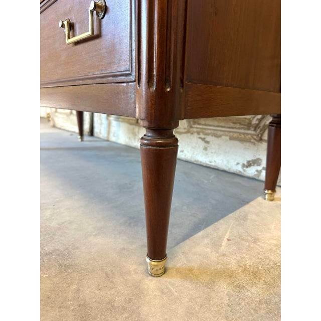 Brown Louis XVI Style Commode with White Marble Top, 1950s For Sale - Image 8 of 15