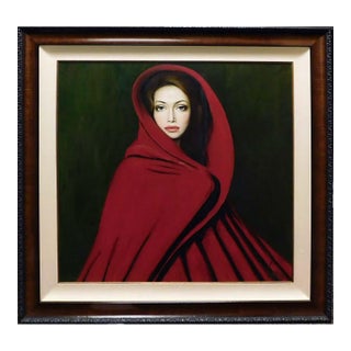 Taras Loboda "Lady in Red" Original Painting Oil on Canvas Hand Signed For Sale