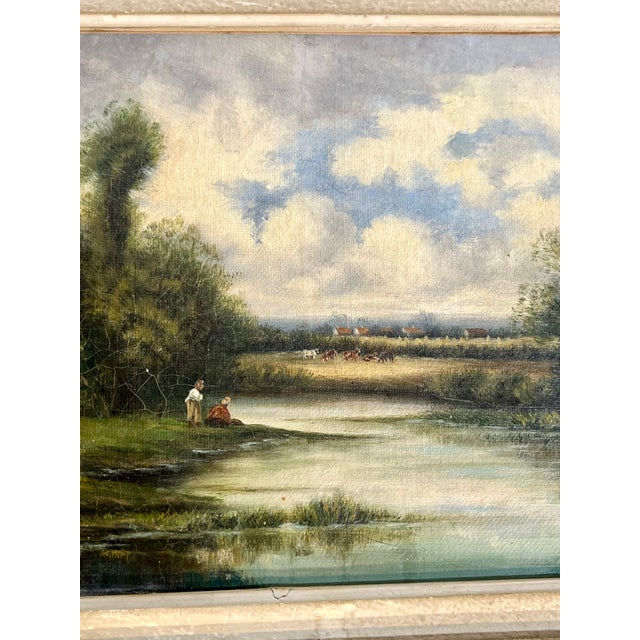 Mid 19th Century 19th Century French Landscape Oil on Canvas Painting in Ornate Carved Gilt Wood Frame For Sale - Image 5 of 17