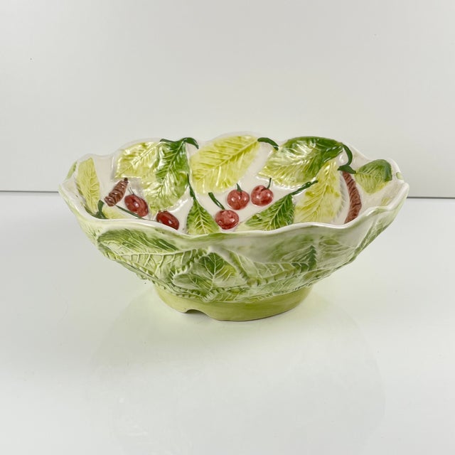Green Cherry-Patterned Earthenware Colander, 1980s-1990s For Sale - Image 8 of 8