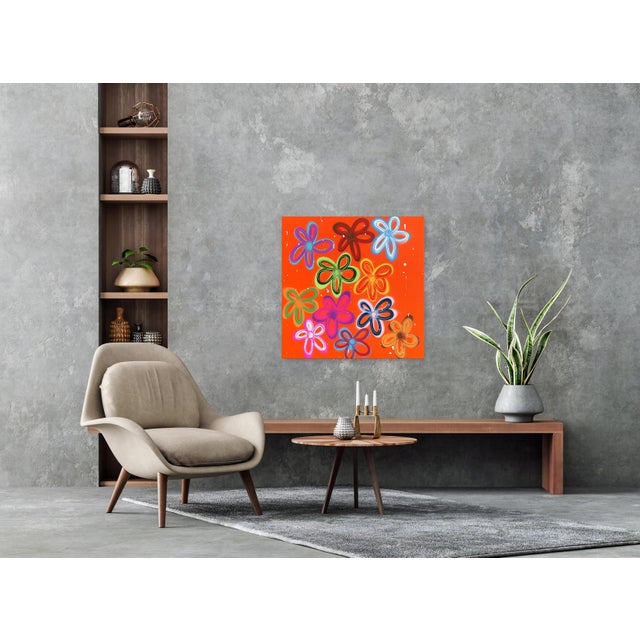 Amber Happy Mood Changer - Original Vibrant Abstract Floral Mixed Media Art on Canvas For Sale - Image 8 of 9