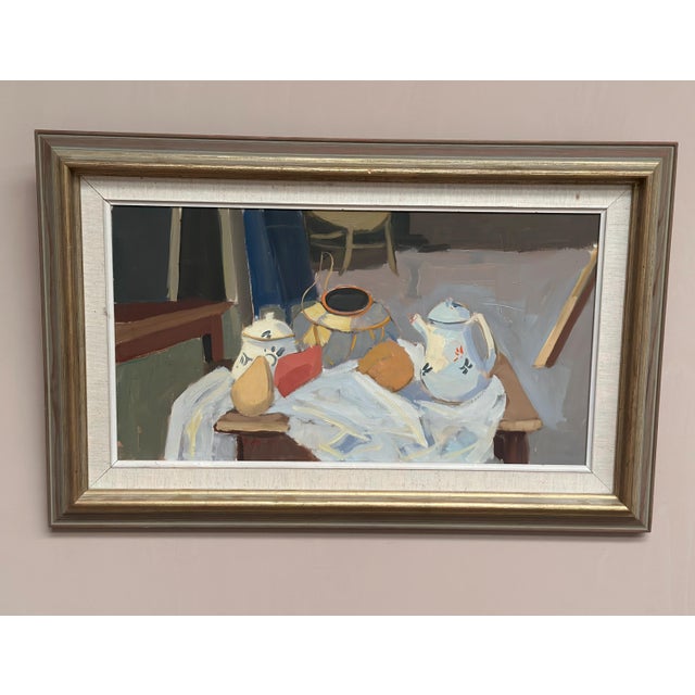 T. Ahlm, Still Life with Coffee Pots, 1960s, Oil Painting on Canvas, Framed For Sale - Image 14 of 14