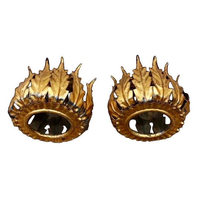 Spanish Crown Sunburst Wall Lights in Gilt Metal, 1950, Set of 2 For Sale - Image 9 of 9