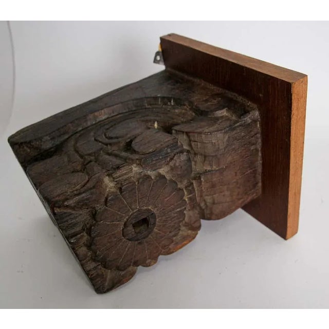 Brown Architectural Carved Wood Temple Fragment Wall Bracket from India For Sale - Image 8 of 13