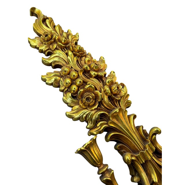Syroco Vintage 1972 Syroco #4133 Gold Floral Wall Sconce | Hollywood Regency Candle Holder For Sale - Image 4 of 6