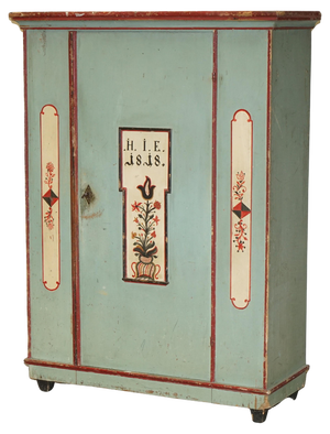 German Aqua Blue Hand Painted Marriage Wardrobe, 1818