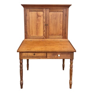 Antique Southern Pine Two Piece Plantation Secretary Desk For Sale