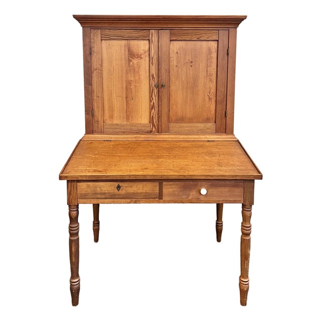 Antique Southern Pine Two Piece Plantation Secretary Desk For Sale