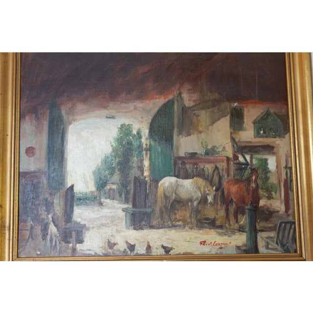 Th. De Leeuw, Stable with Horses, 1920s, Oil Painting on Canvas, Framed For Sale - Image 15 of 18