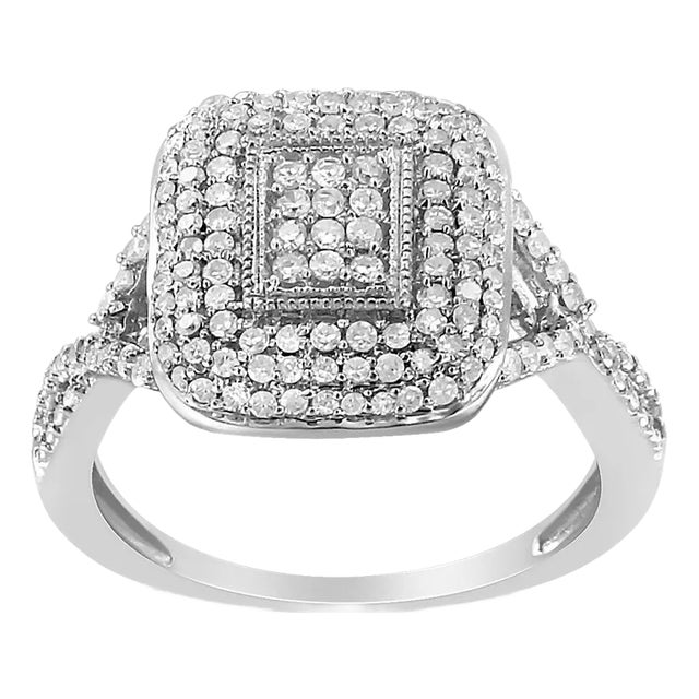 .925 Sterling Silver 1/2 Cttw Round-Cut Diamond Cluster Cushion Ring (I-J , I1-I2) - Size 7 For Sale