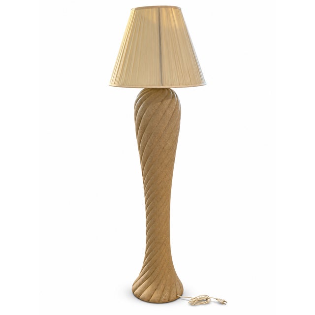 1980s Postmodern Textured Spiral Column Floor Lamp With Cream Pleated Shade For Sale - Image 4 of 10