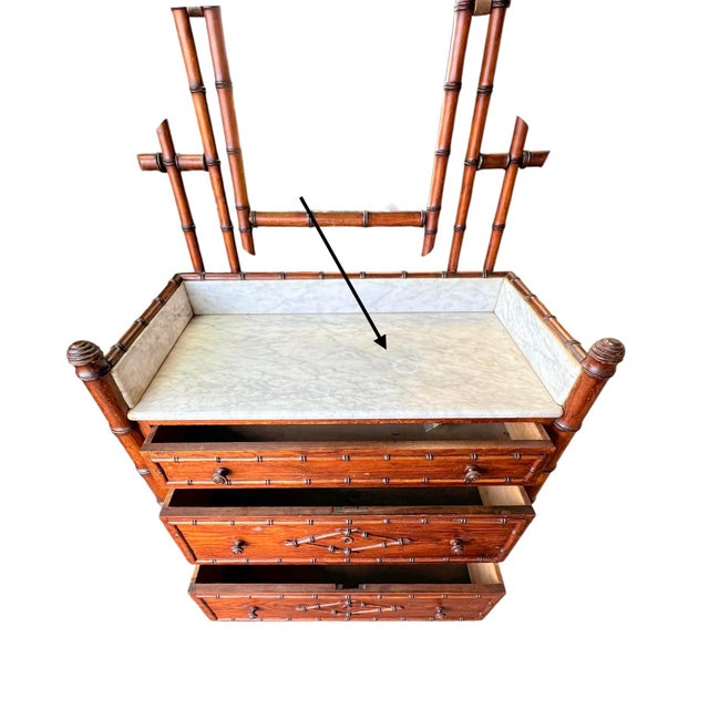 Brown Antique French Commode in Faux Bamboo and Marble with Mirror, 1890s For Sale - Image 8 of 13