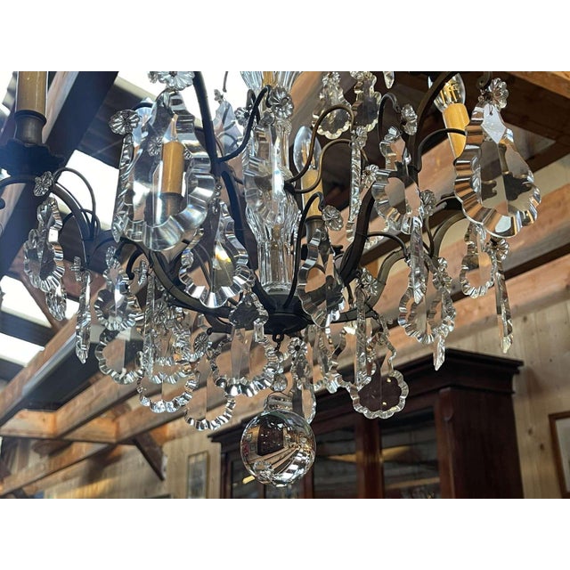 Early 20th Century Six-Light Chandelier in Bronze and Cut Crystal For Sale - Image 4 of 16