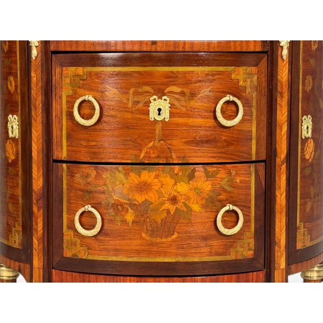 Louis Xvi, Diminutive Demilune Commodes, Inlaid Wood, Bronze, France, 19th C. For Sale - Image 11 of 18