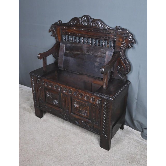 Neo-Gothic Style Storage Bench in Oak For Sale - Image 3 of 18