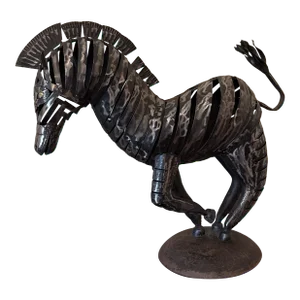 Artist Made Vintage Metal Brutalist Style Zebra Sculpture