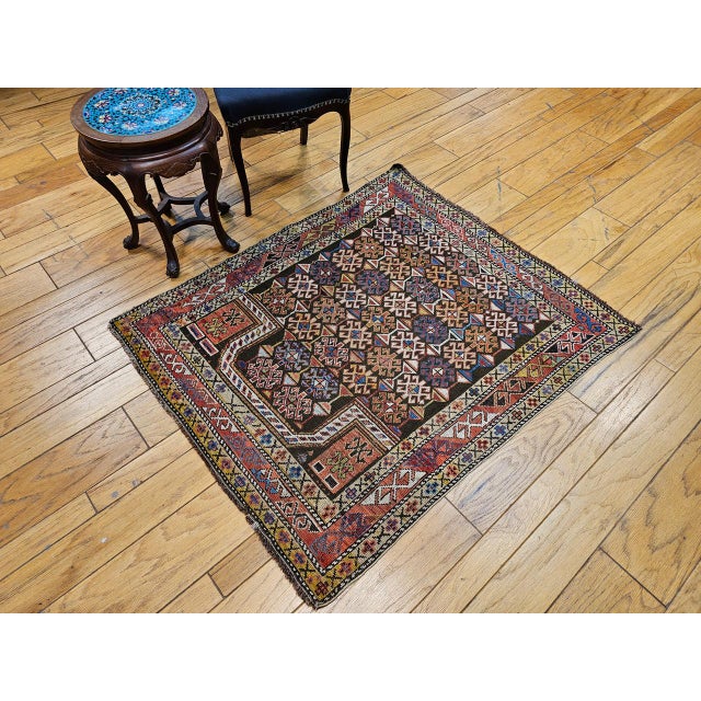 Antique Caucasian Shirvan Area Rug, Handwoven Wool, Prayer Pattern, 1890s, 4' x 5' For Sale In Chicago - Image 6 of 14