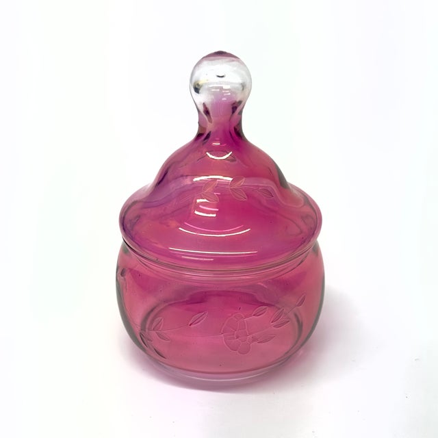 Pink Cranberry Lidded Glass Storage Container Curation - Group of 3 For Sale - Image 8 of 12