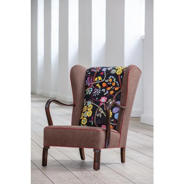 Wingback Chair with Print by Josef Frank For Sale - Image 4 of 4